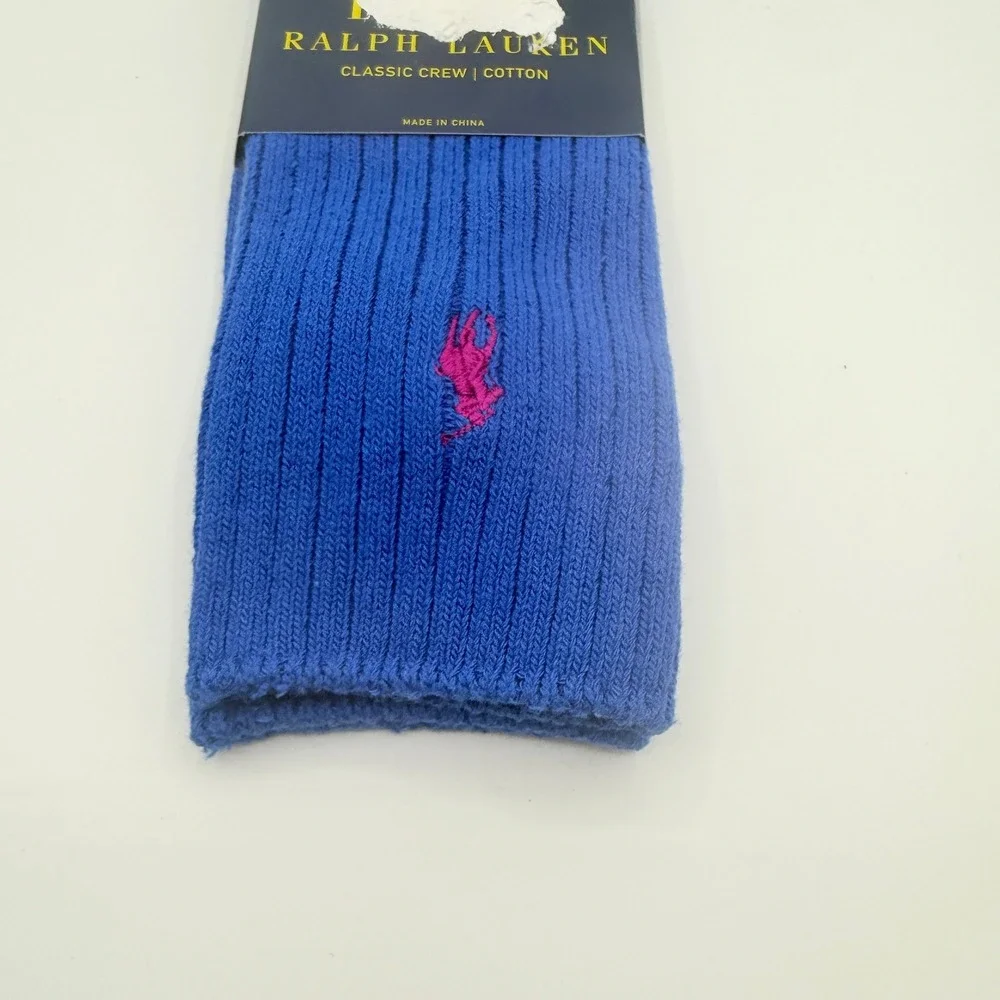 Polo Ralph Lauren Crew Socks Mens One Size Blue Pink Pony Logo Ribbed Cotton NEW